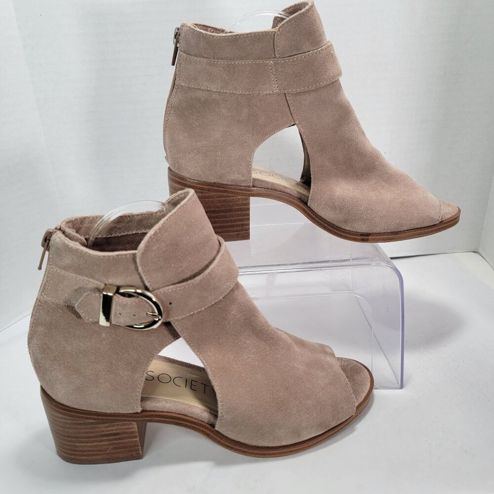 Sole Society Womens 8 So Tracy Leather Peep Toe Ankle Bootie Tan Neutral Casual‎